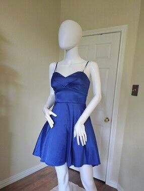 City Triangles Royal Blue Satin Spaghetti-Strap Mini Dress
